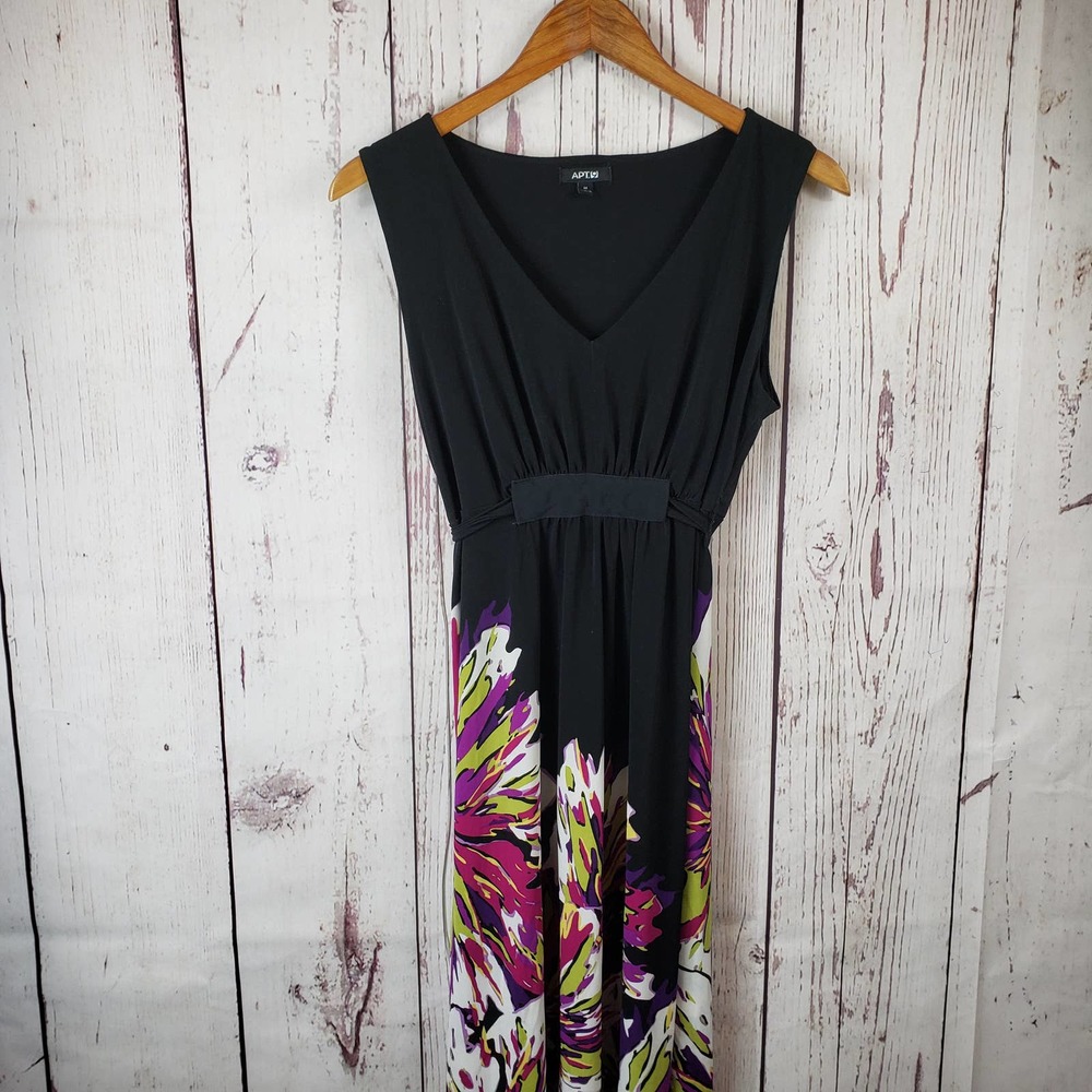 Apt. 9 Empire Waist Dress Womens Size Medium Floral Sleeveless Stretch Black